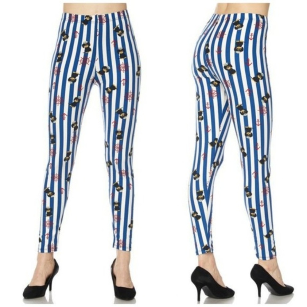 Sailor Puppy & Stripes Nautical Print Leggings